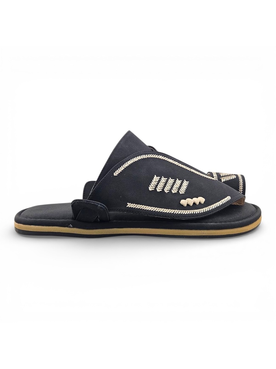 Men Black Arabic Thobe Sandals with Gold Embroidery