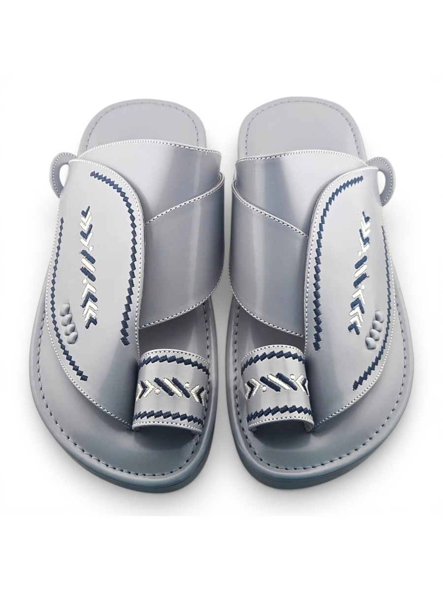 Men Silver Arabic Sandals with Elegant Embroidery