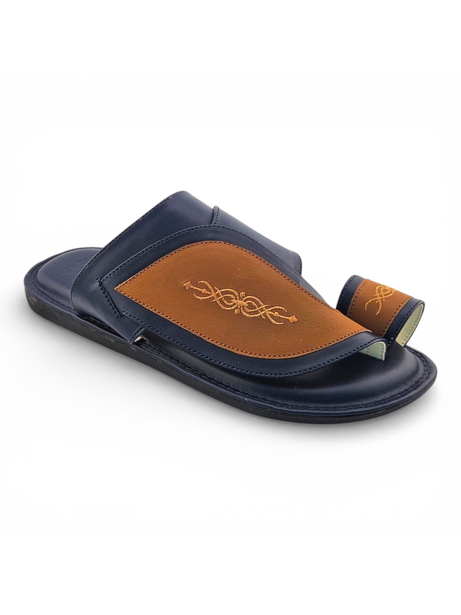 Men Mustard and Navy Arabic Sandals with Embroidered Design