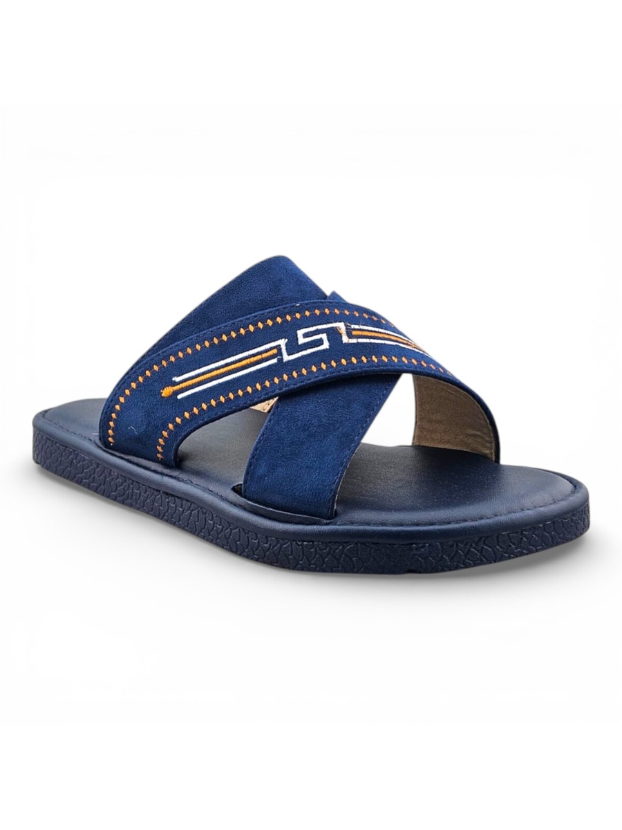 Navy Blue Men Arabic Sandals with Embroidered Strap
