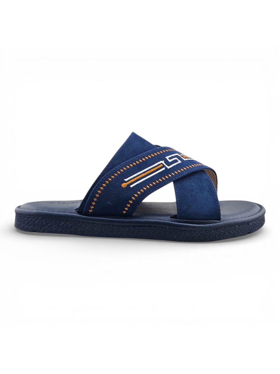 Navy Blue Men Arabic Sandals with Embroidered Strap