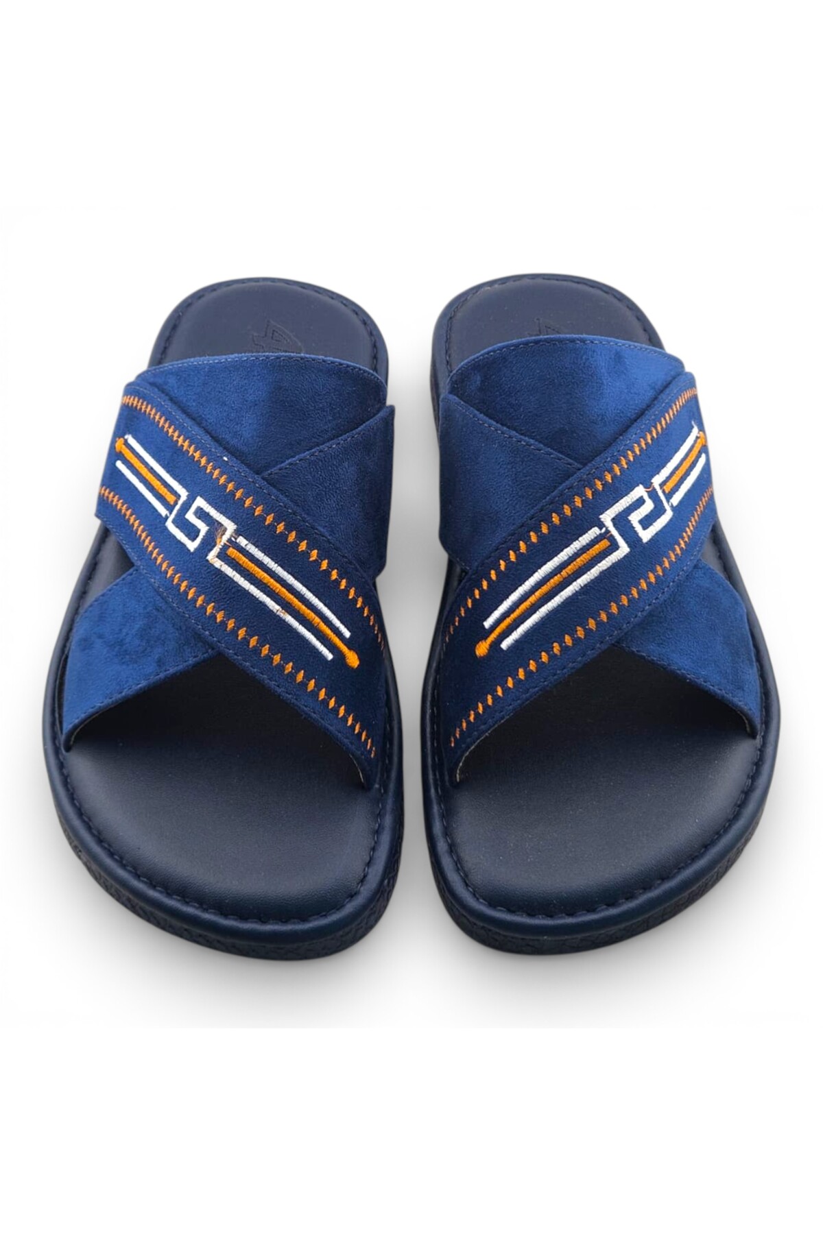 Navy Blue Men Arabic Sandals with Embroidered Strap