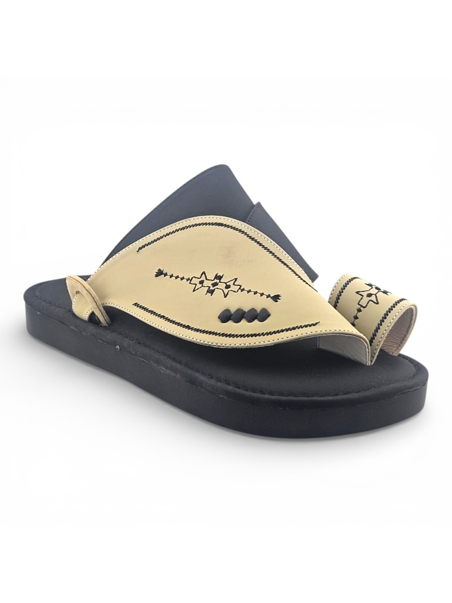 Men Cream Arabic Sandals with Embroidered Design