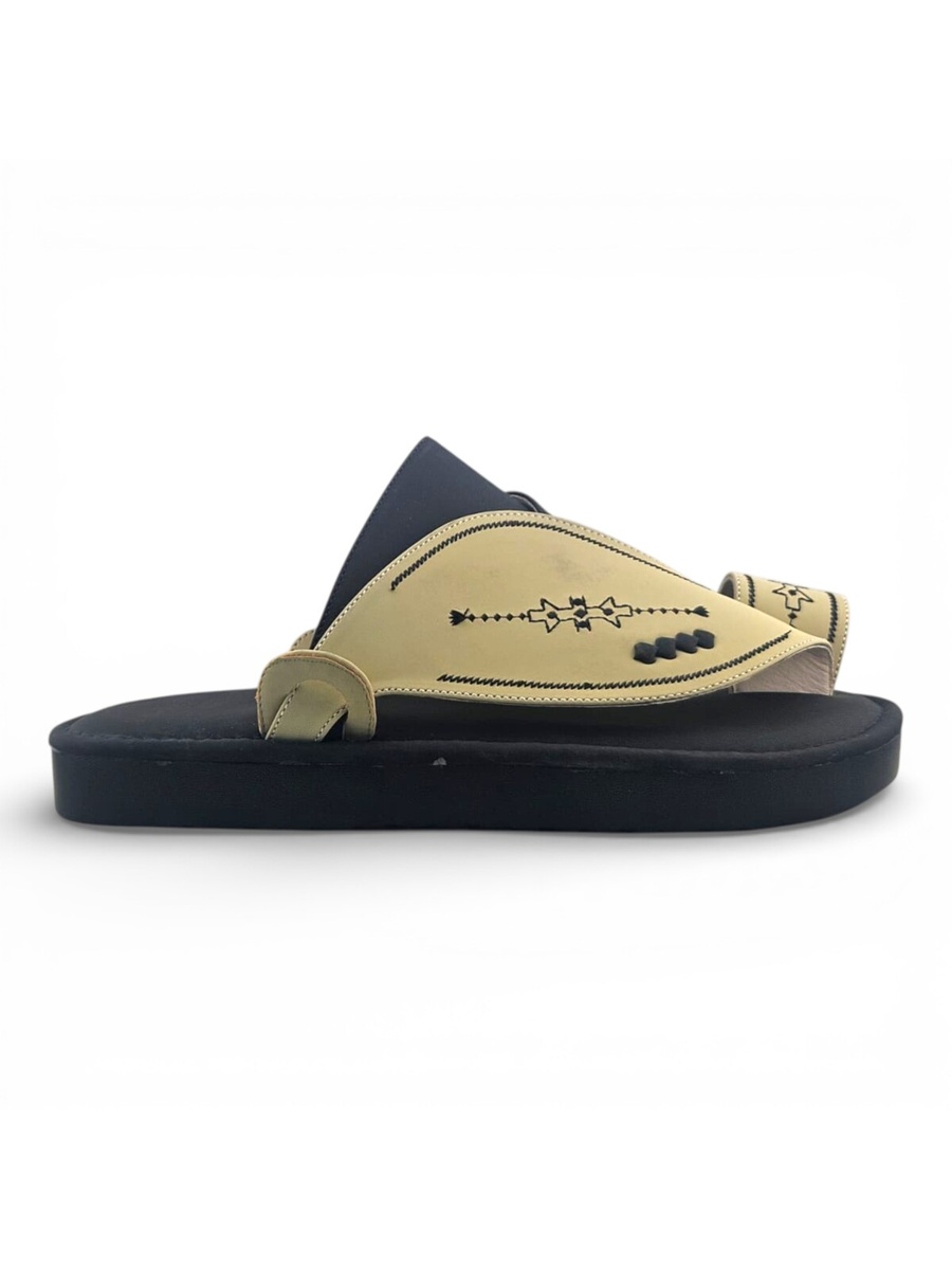 Men Cream Arabic Sandals with Embroidered Design