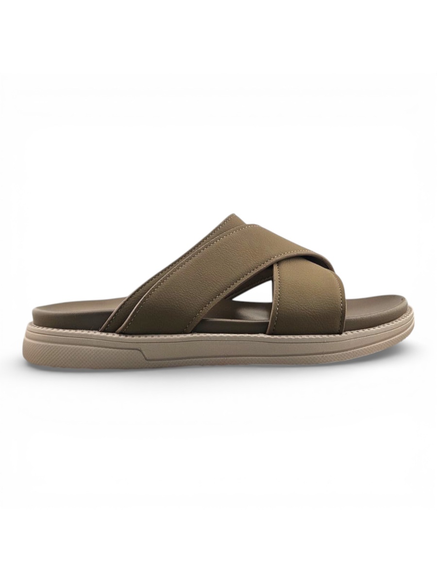 Men Brown Cross-Strap Comfort Slides - Casual Arabic Sandals