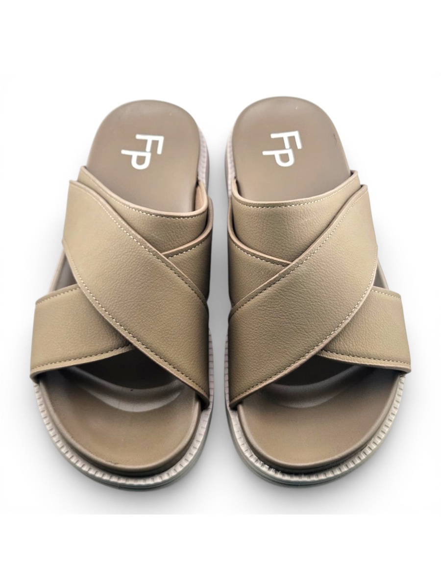 Men Brown Cross-Strap Comfort Slides - Casual Arabic Sandals