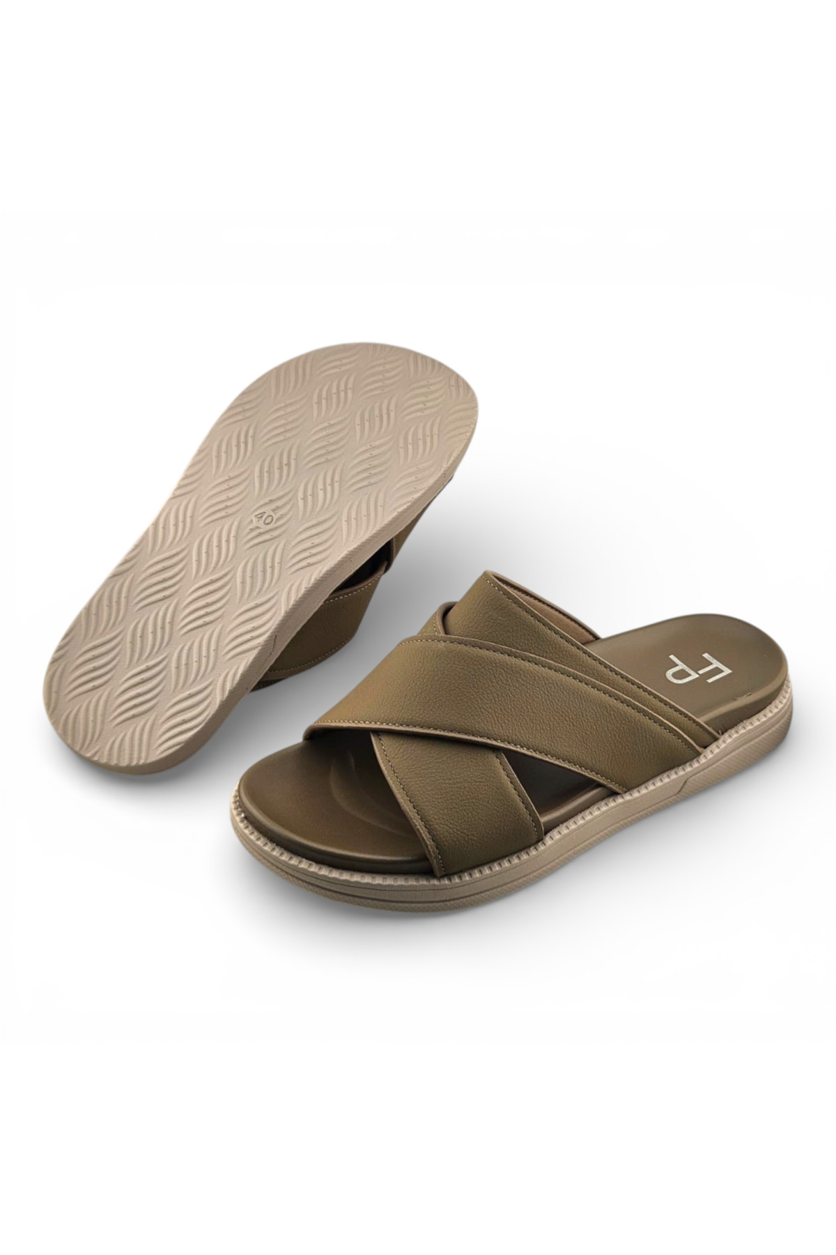 Men Brown Cross-Strap Comfort Slides - Casual Arabic Sandals