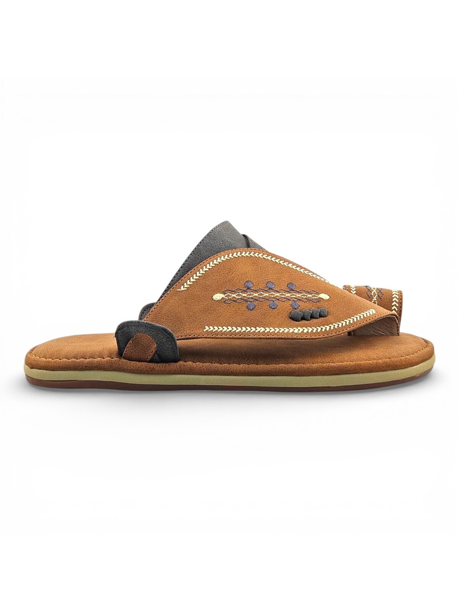 Men Embroidered Mustard Arabic Sandals