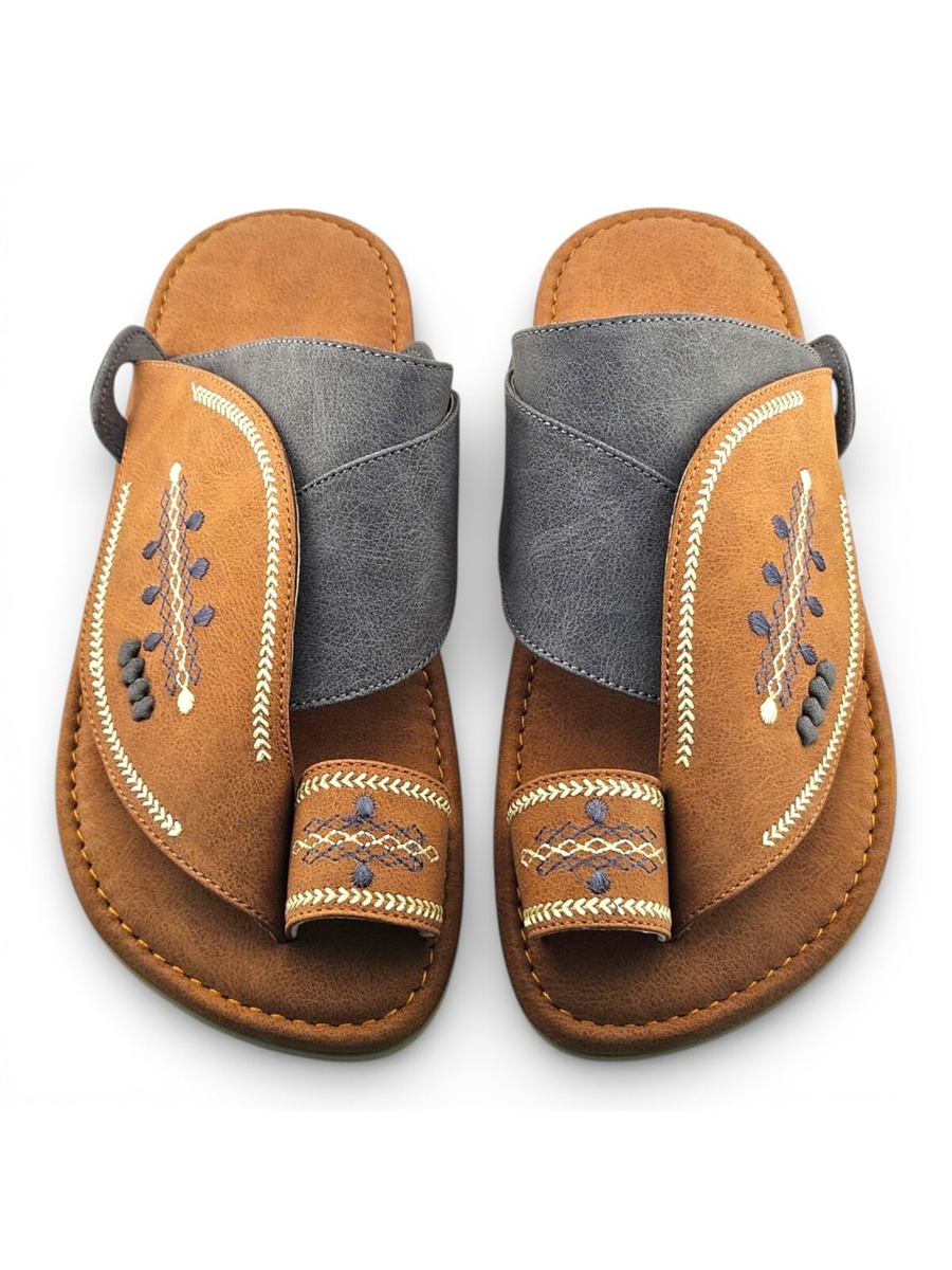 Men Embroidered Mustard Arabic Sandals