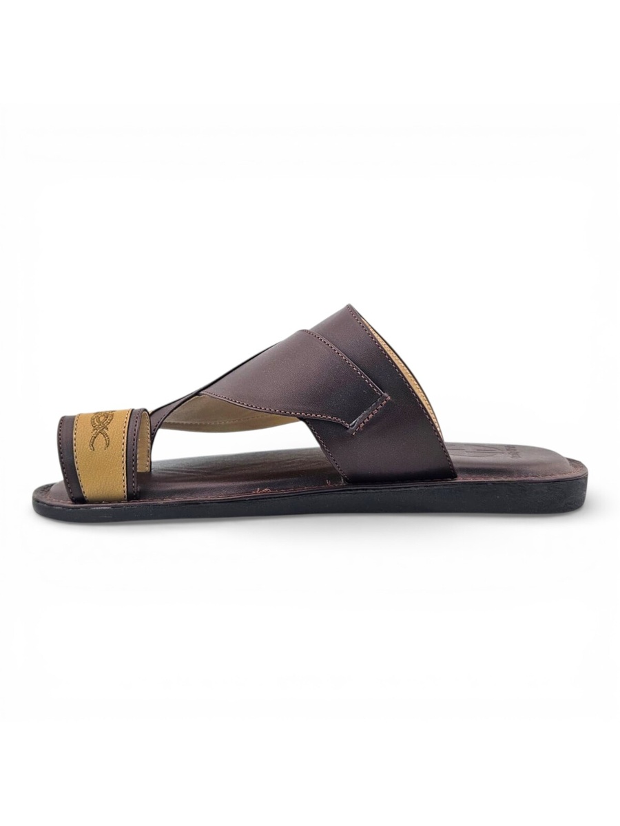 Men Beige and Brown Arabic Sandals with Embroidered Design