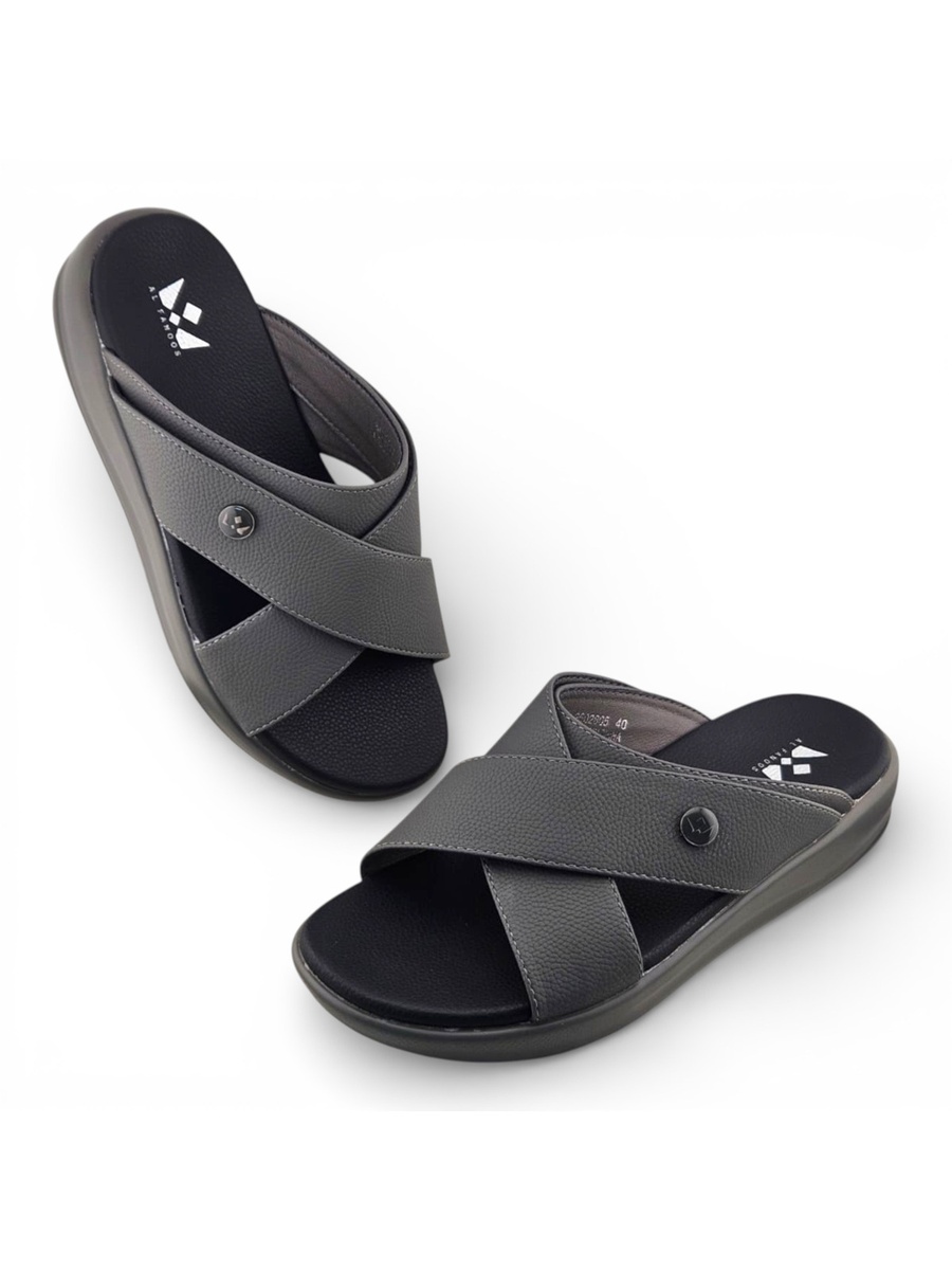 Men Grey Comfort Cross-Strap Sandals