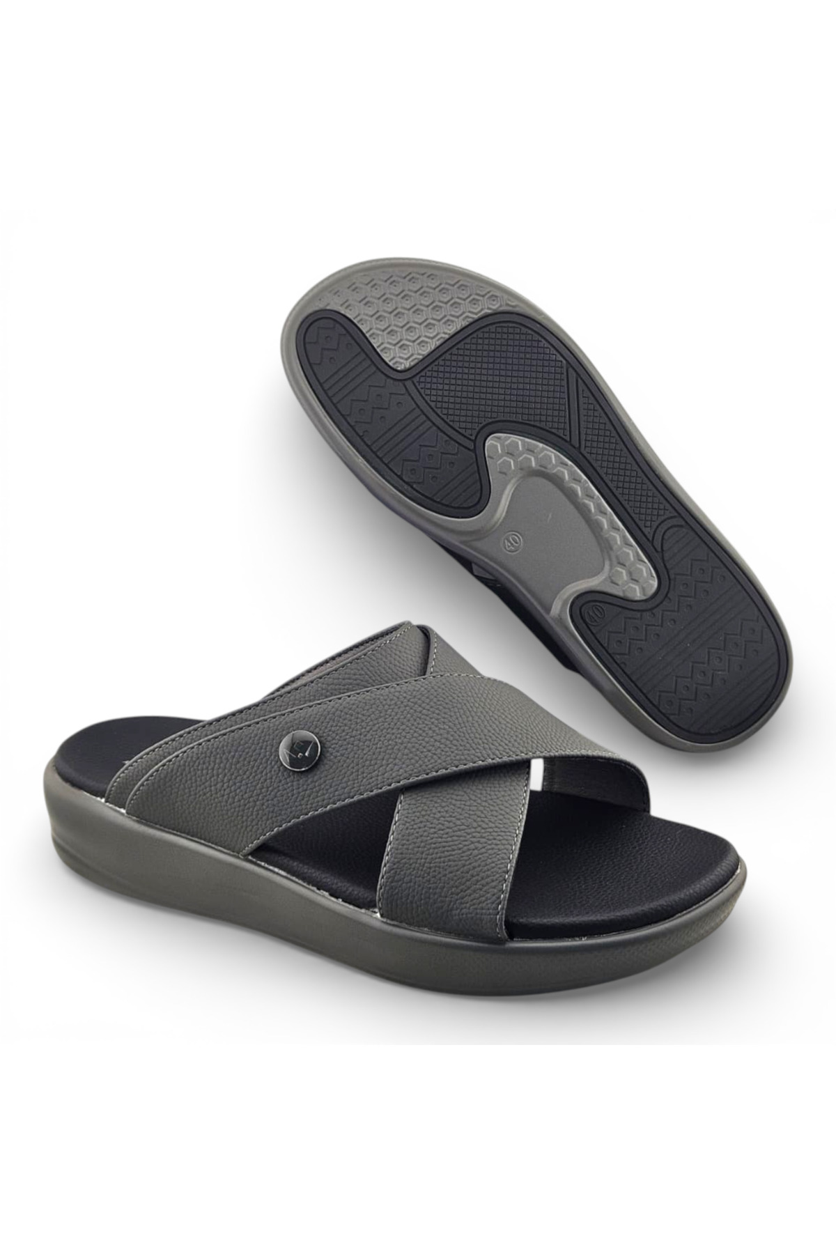 Men Grey Comfort Cross-Strap Sandals