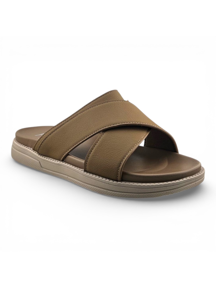 Men Khaki Cross-Strap Casual Sandals