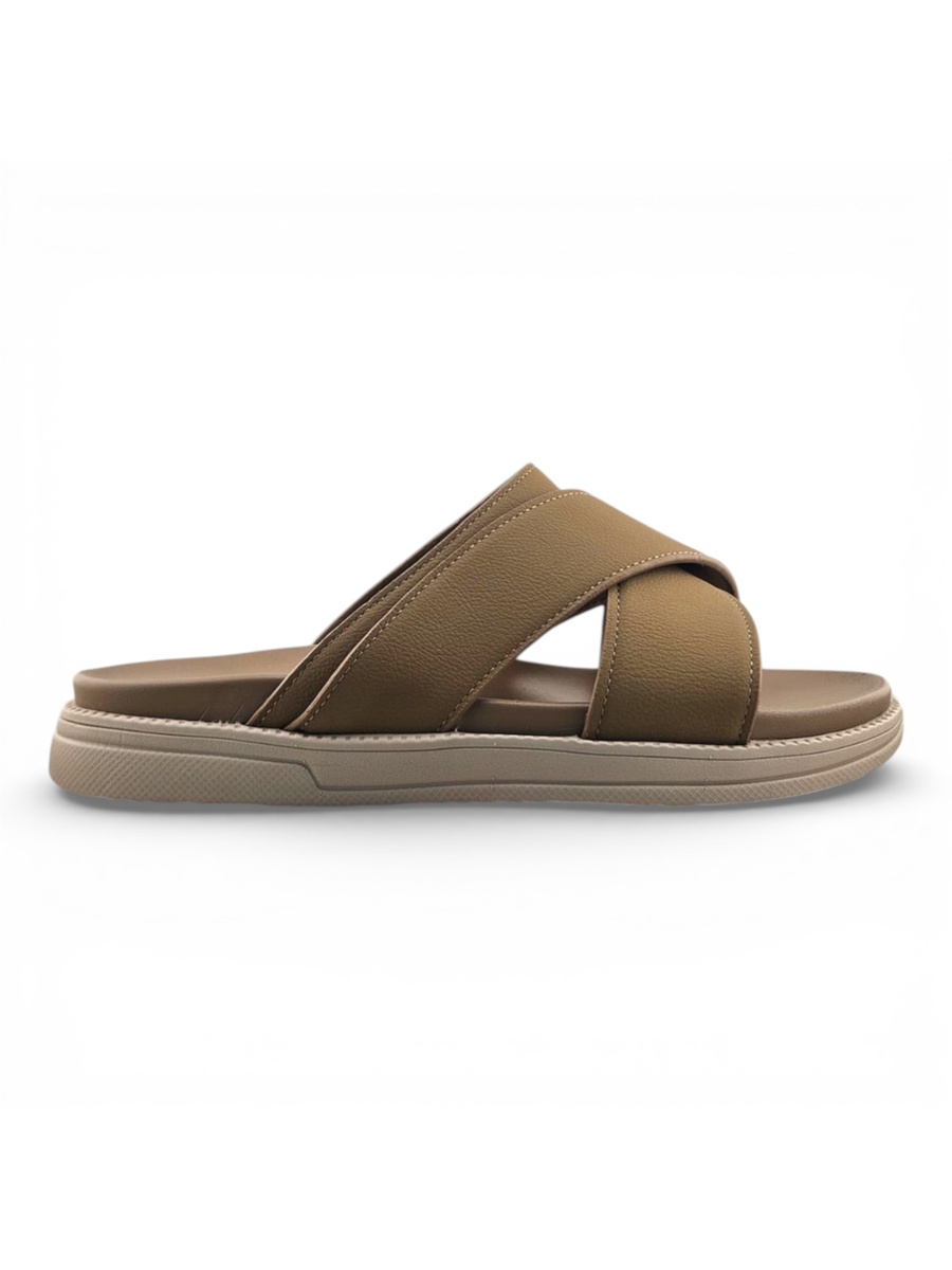 Men Khaki Cross-Strap Casual Sandals