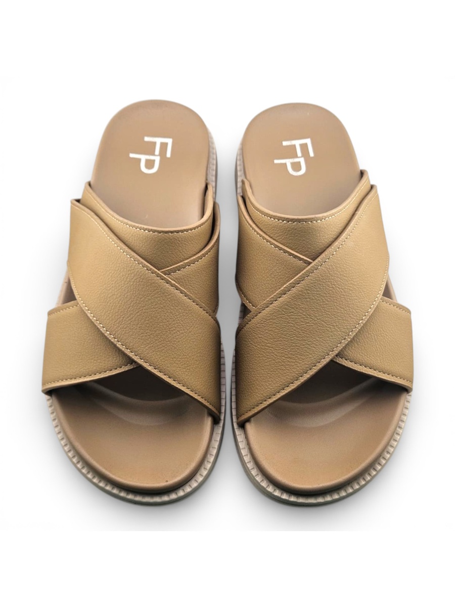 Men Khaki Cross-Strap Casual Sandals