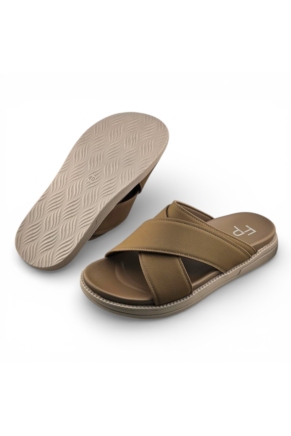 Men Khaki Cross-Strap Casual Sandals