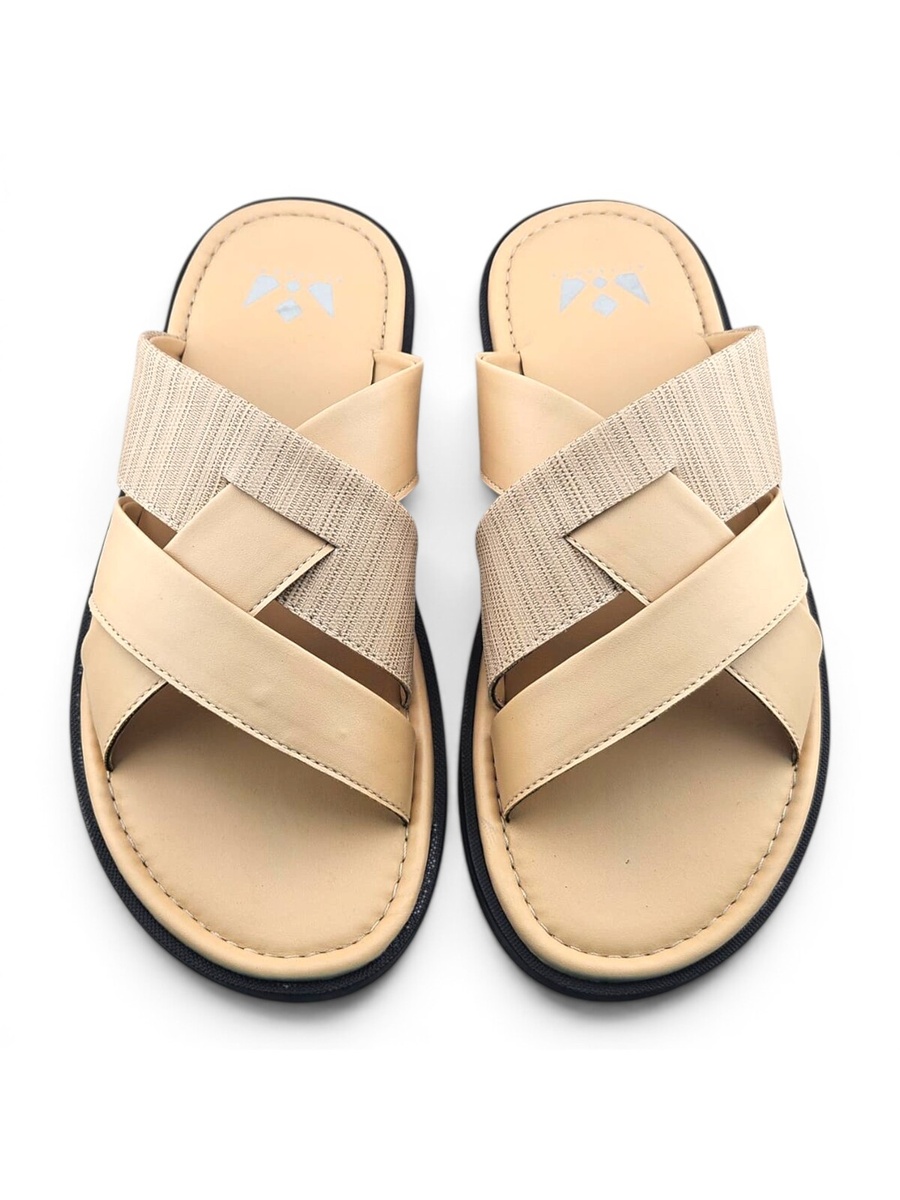 Men Beige Cross-Strap Casual Sandals