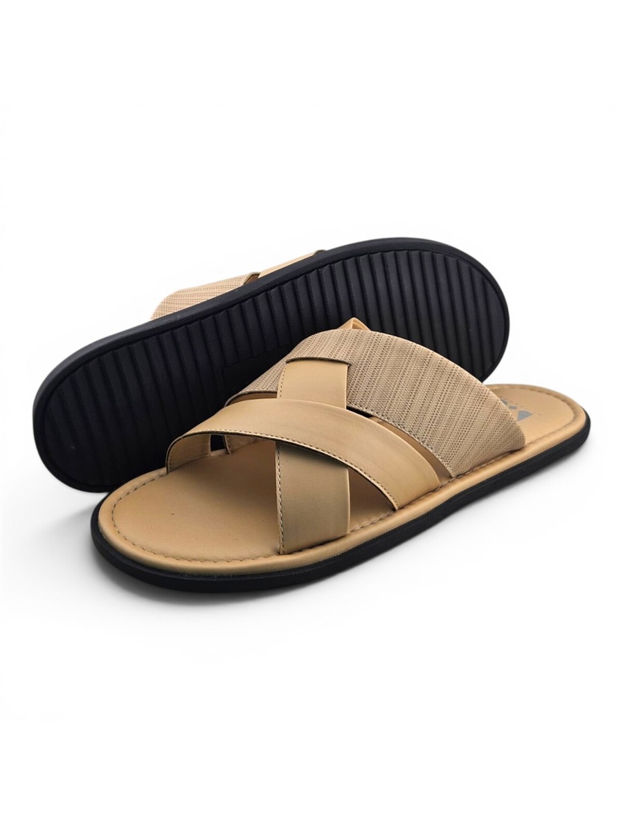 Men Beige Cross-Strap Casual Sandals