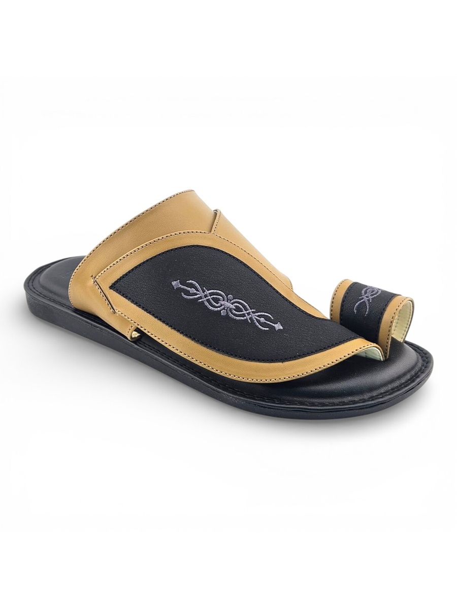 Men Black Arabic Sandals with Embroidery