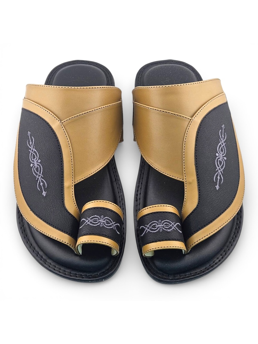 Men Black Arabic Sandals with Embroidery