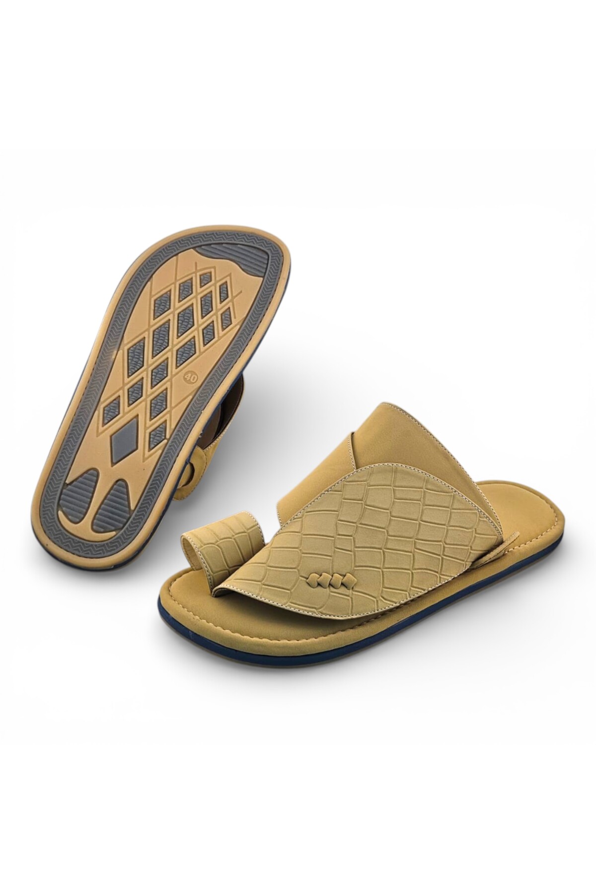 Beige Croc Embossed Arabic Sandals