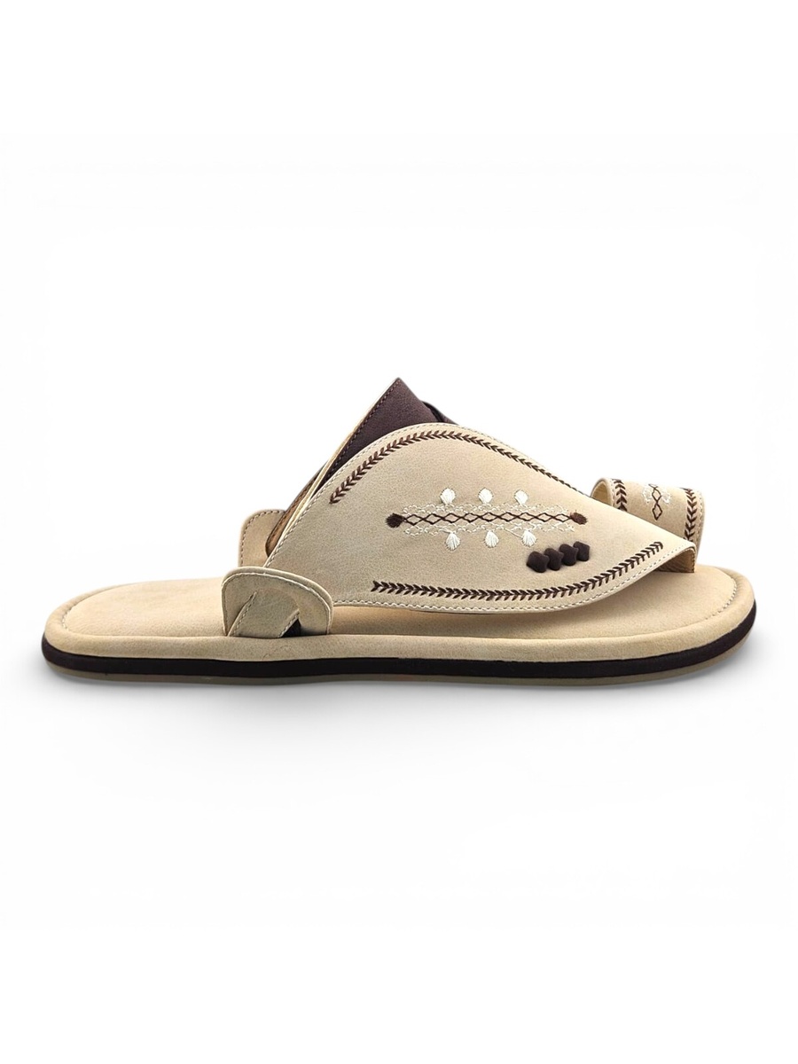 Cream Men Arabic Sandals with Embroidered Design