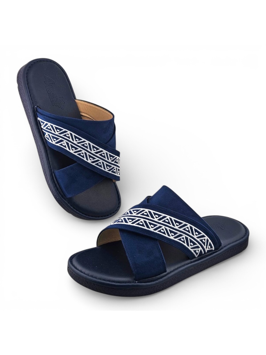 Men Navy Blue Arabic Sandals with Geometric Strap