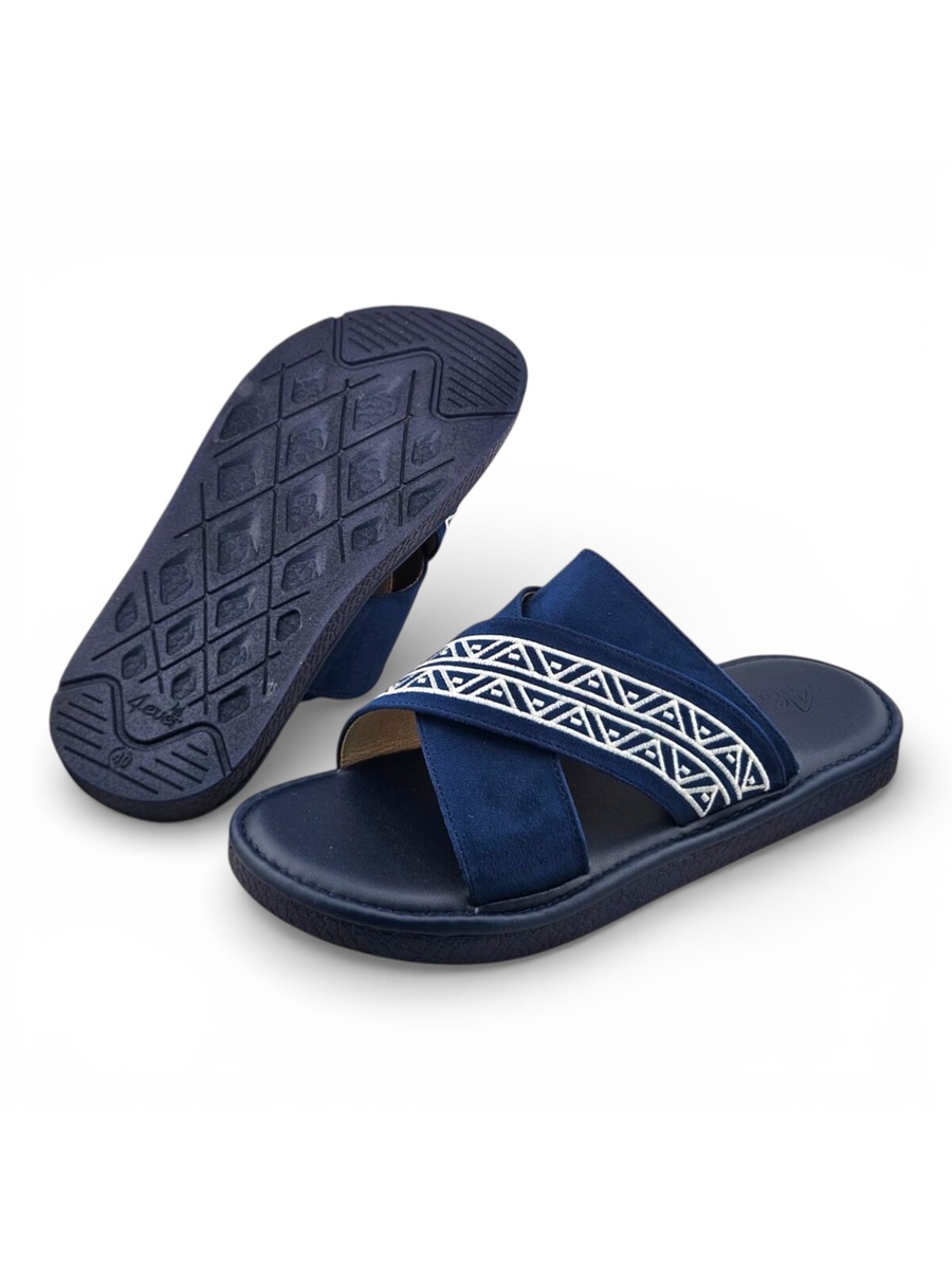Men Navy Blue Arabic Sandals with Geometric Strap