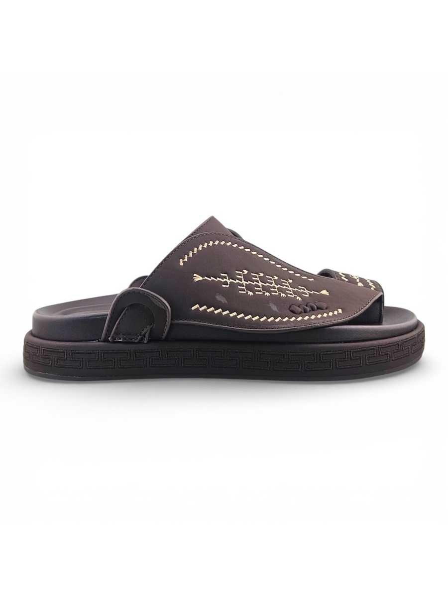 Coffee Brown Men Casual Sandals with Traditional Embroidery