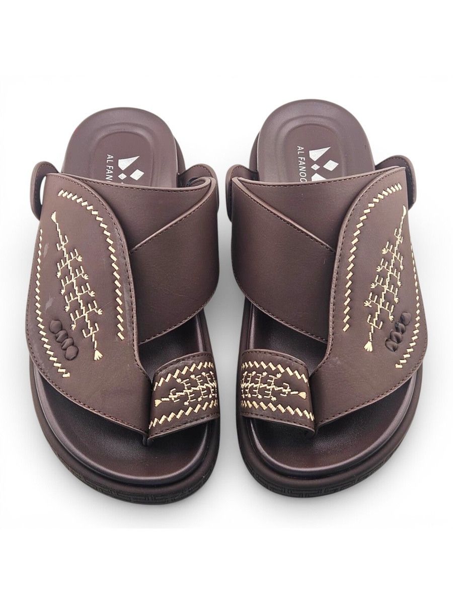 Coffee Brown Men Casual Sandals with Traditional Embroidery
