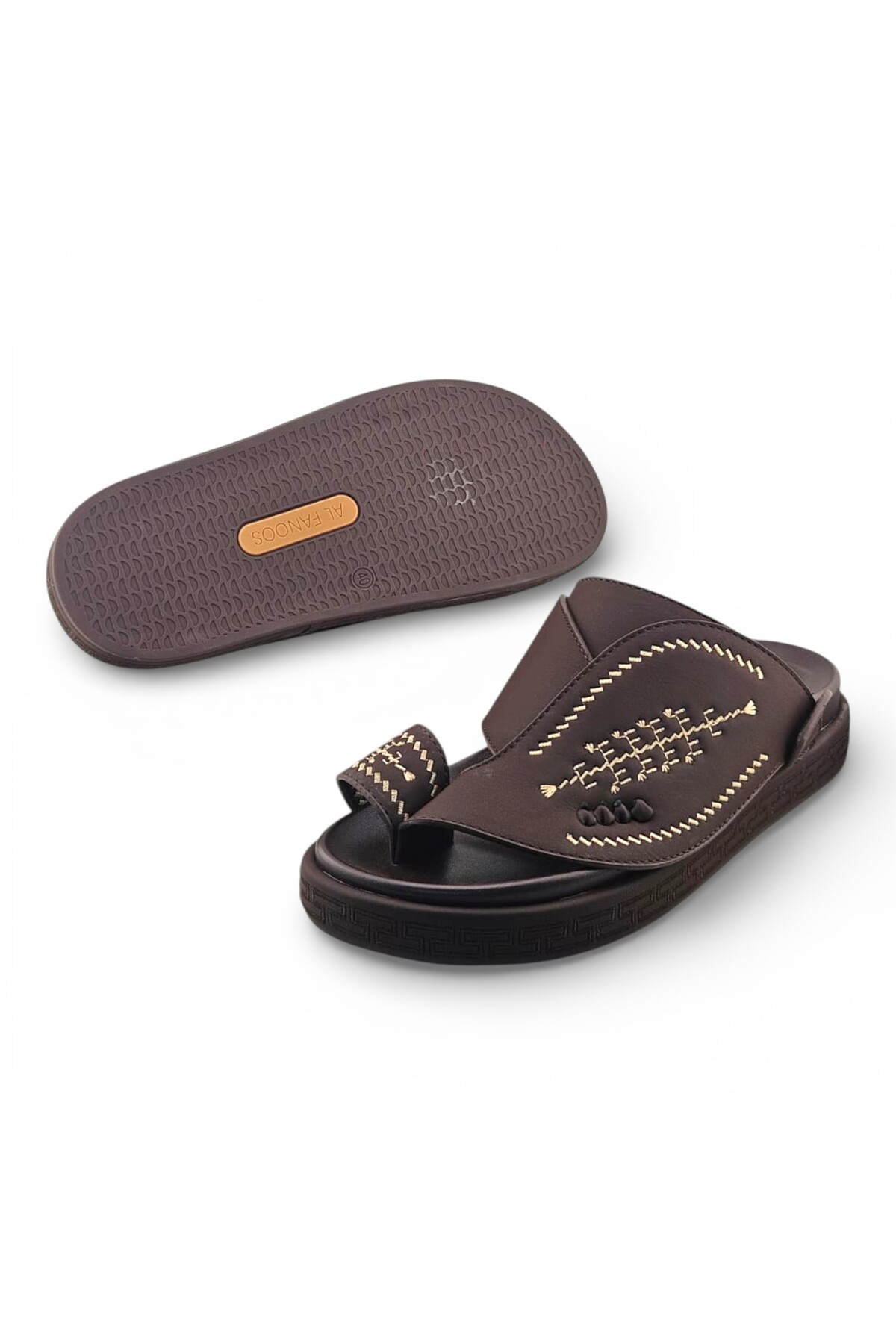 Coffee Brown Men Casual Sandals with Traditional Embroidery