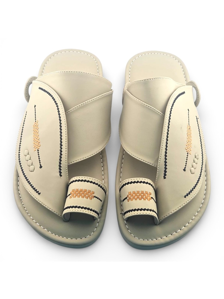 Men Cream Arabic Sandals - Traditional Comfort Slip-Ons