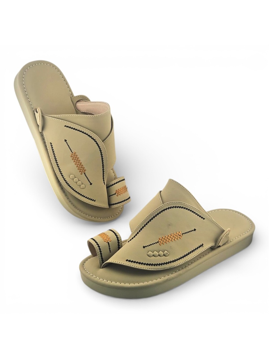 Men Cream Arabic Sandals - Traditional Comfort Slip-Ons