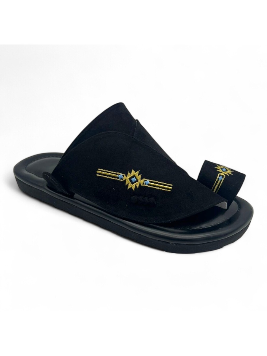 Black Embroidered Casual Sandals
