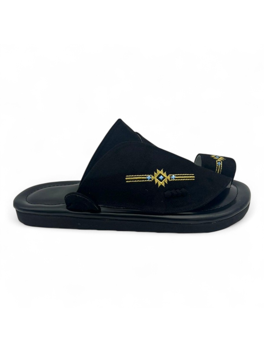 Black Embroidered Casual Sandals