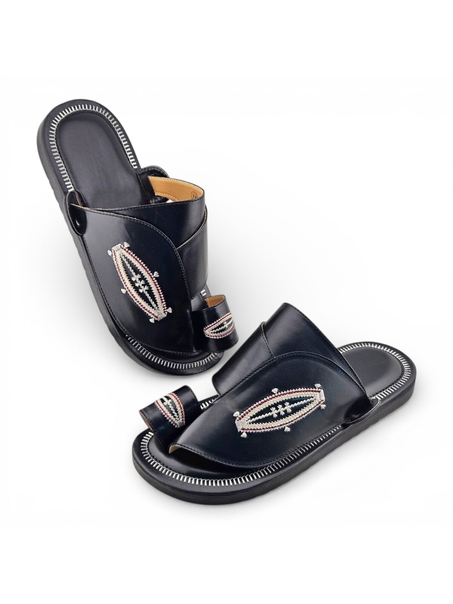 Men Black Leather Arabic Sandals