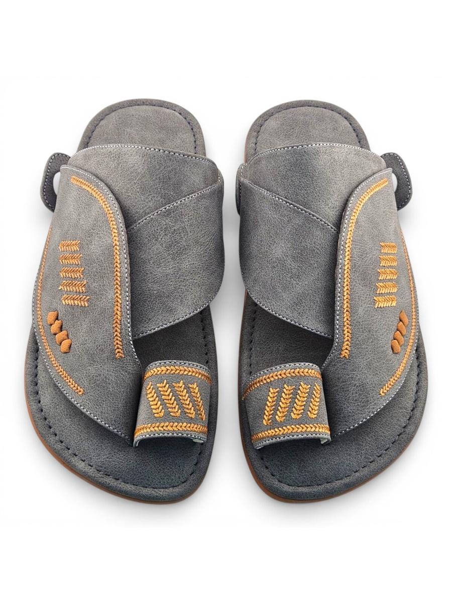 Men Grey Embellished Arabic Sandals