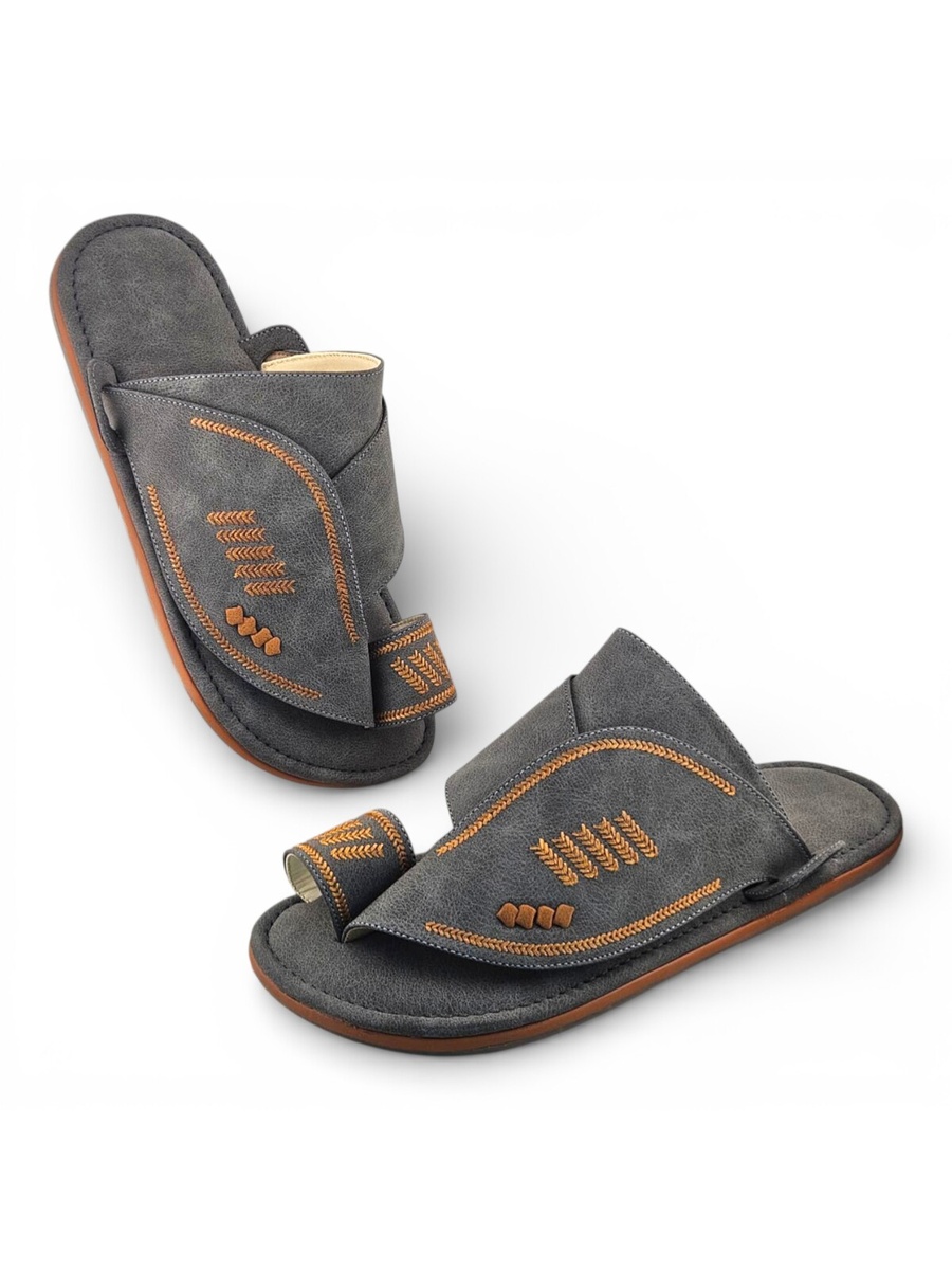 Men Grey Embellished Arabic Sandals