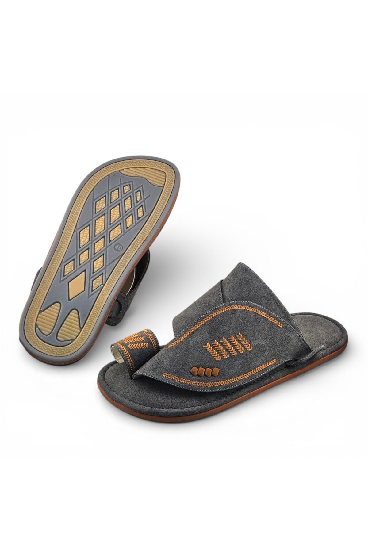 Men Grey Embellished Arabic Sandals
