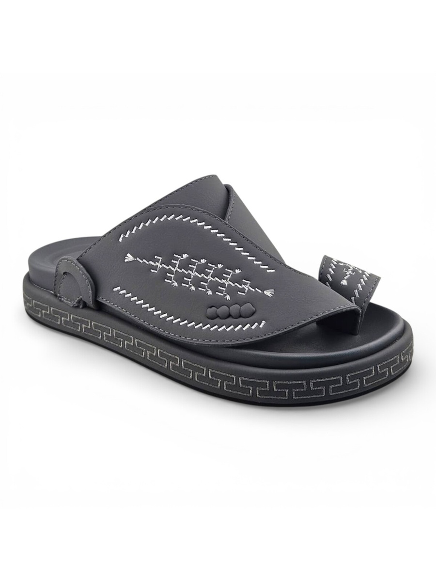 Men Grey Embroidered Thong Sandals Comfort