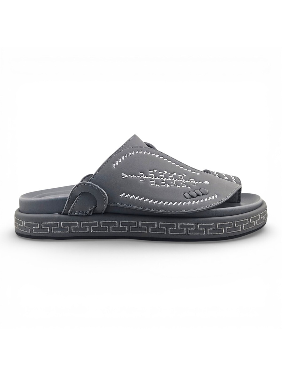 Men Grey Embroidered Thong Sandals Comfort