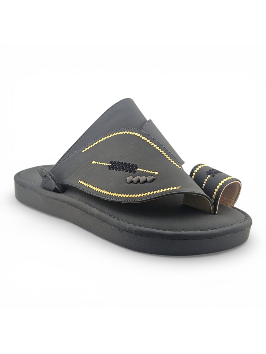 Men Grey Arabic Sandals with Gold Stitching