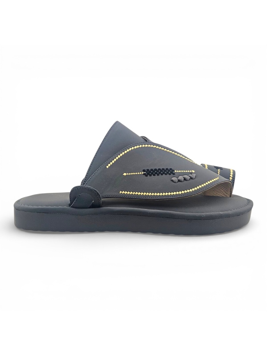 Men Grey Arabic Sandals with Gold Stitching