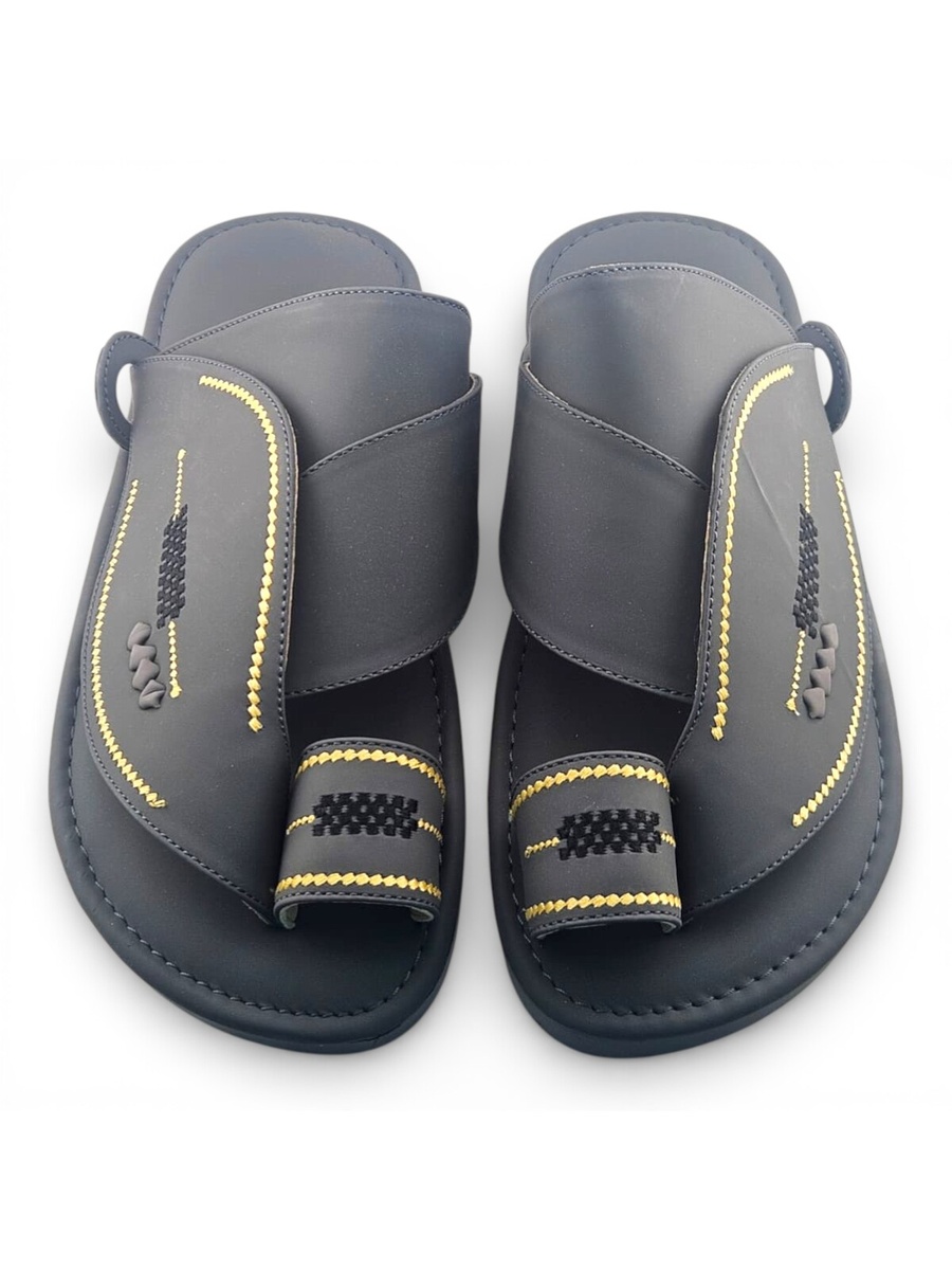 Men Grey Arabic Sandals with Gold Stitching