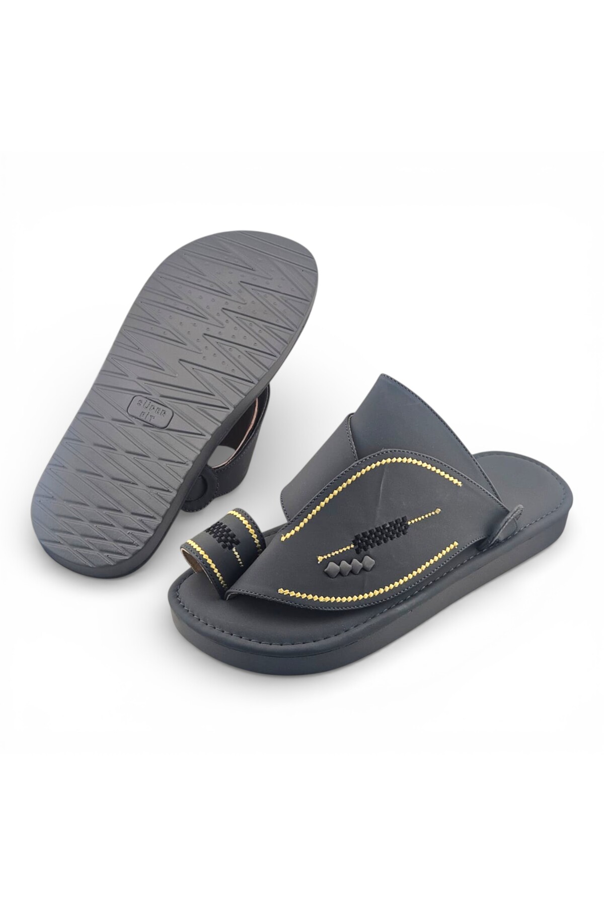 Men Grey Arabic Sandals with Gold Stitching
