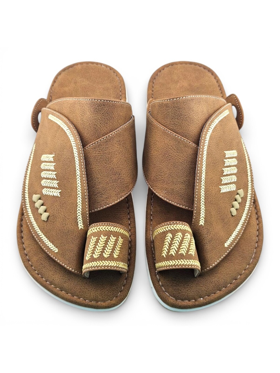 Tan Arabic Men Sandals with Embroidery
