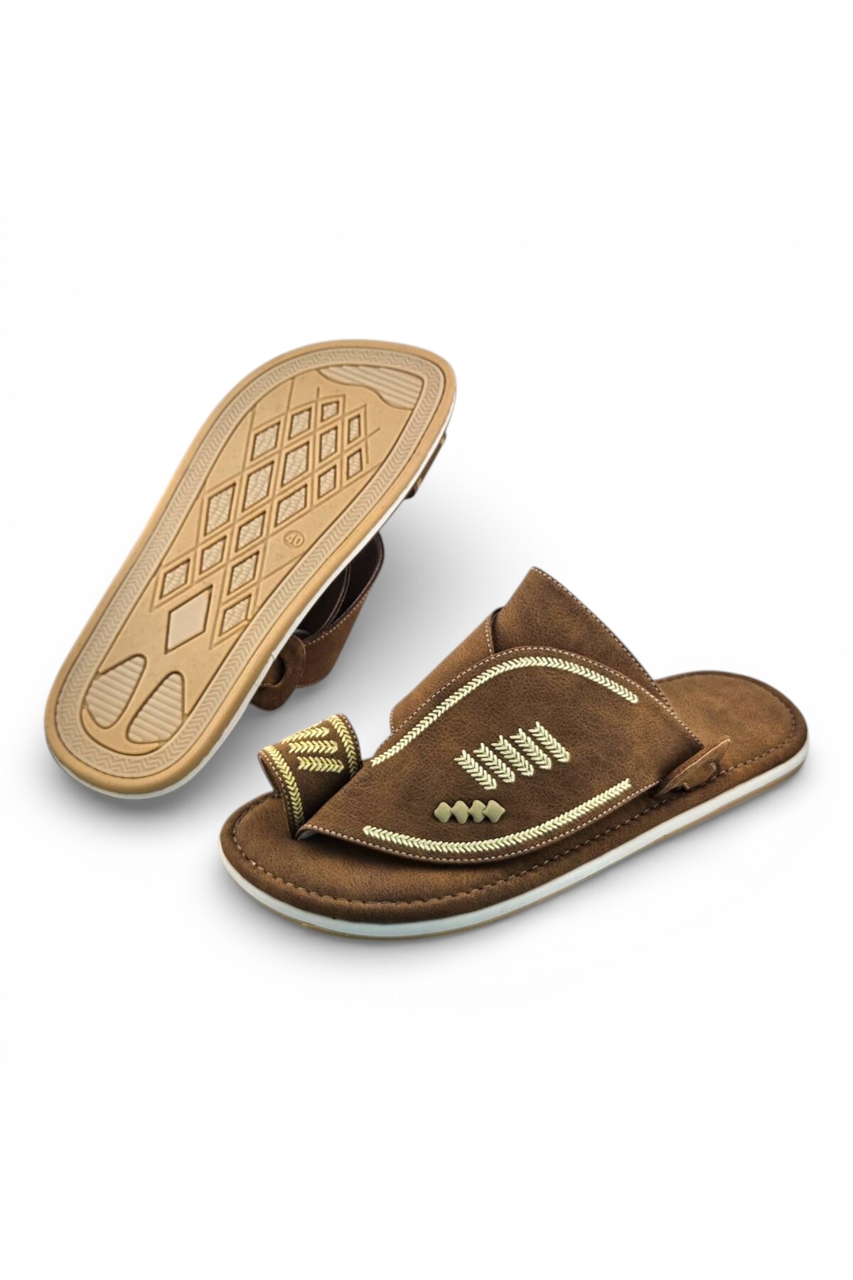 Tan Arabic Men Sandals with Embroidery