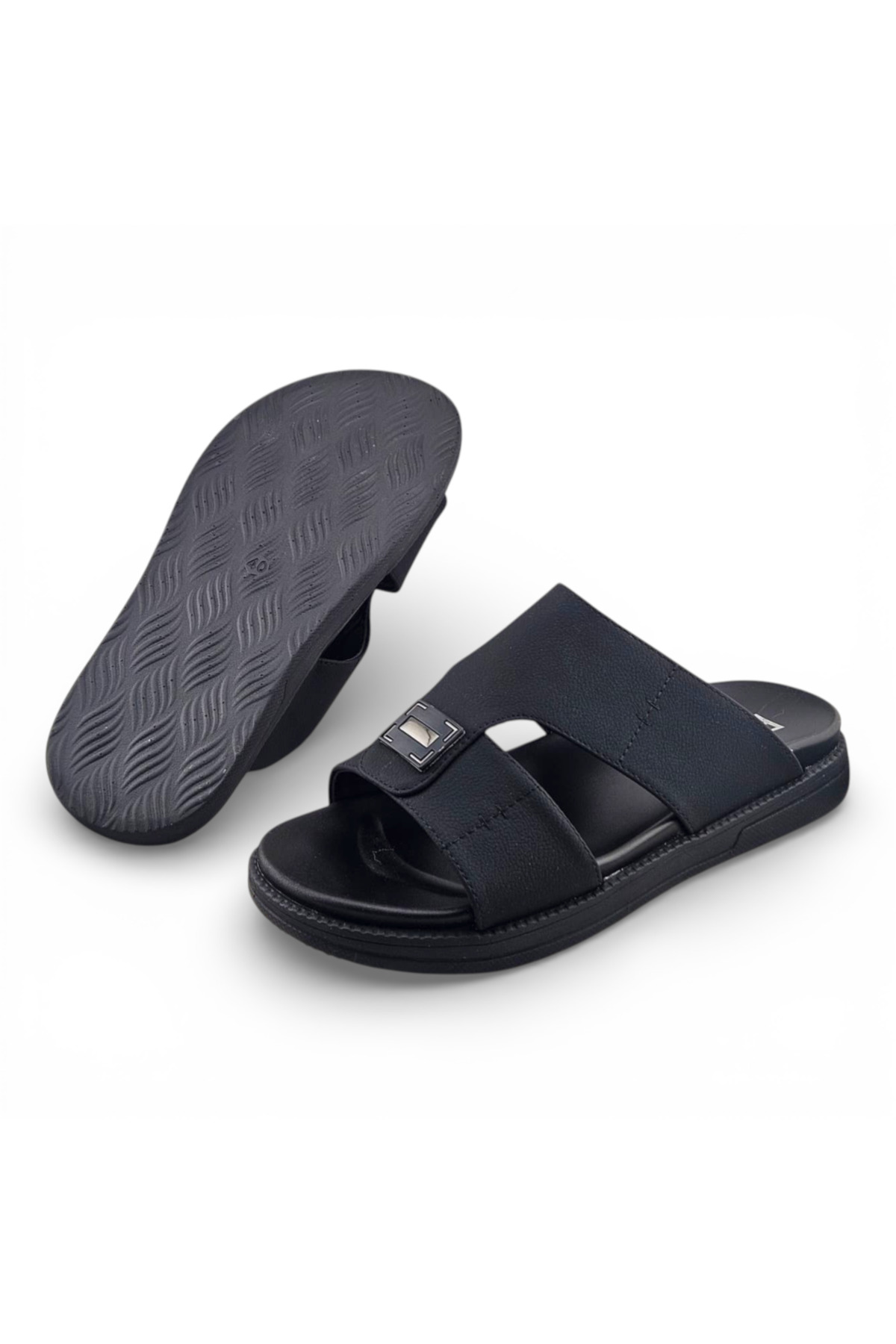 Men Black Leather Casual Sandals