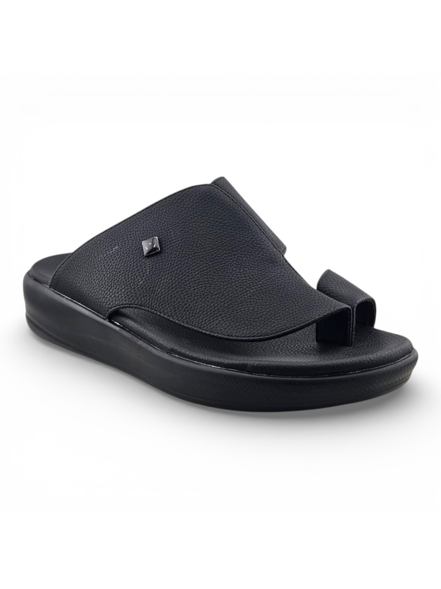 Men Black Leather Toe-Post Sandals