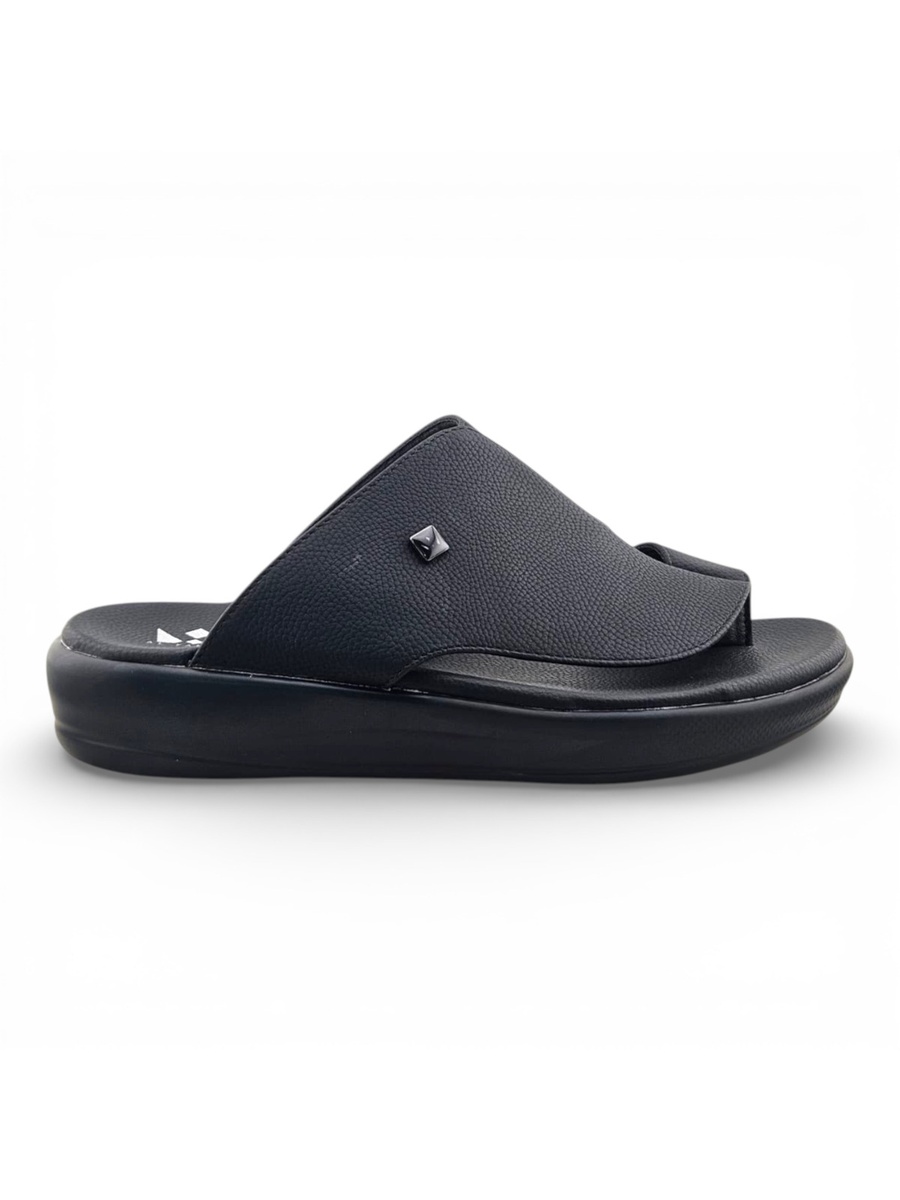 Men Black Leather Toe-Post Sandals